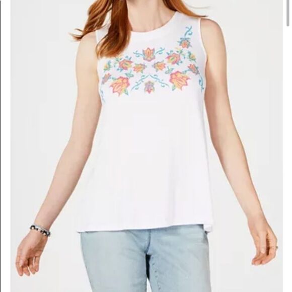 Style & Co Petite Embroidered Swing Top Womens size Petite Small NWT - Picture 1 of 6